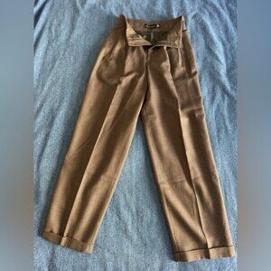 Vintage High Waisted Pleated Trousers - Brown Houndstooth - Cuffed | Size 10